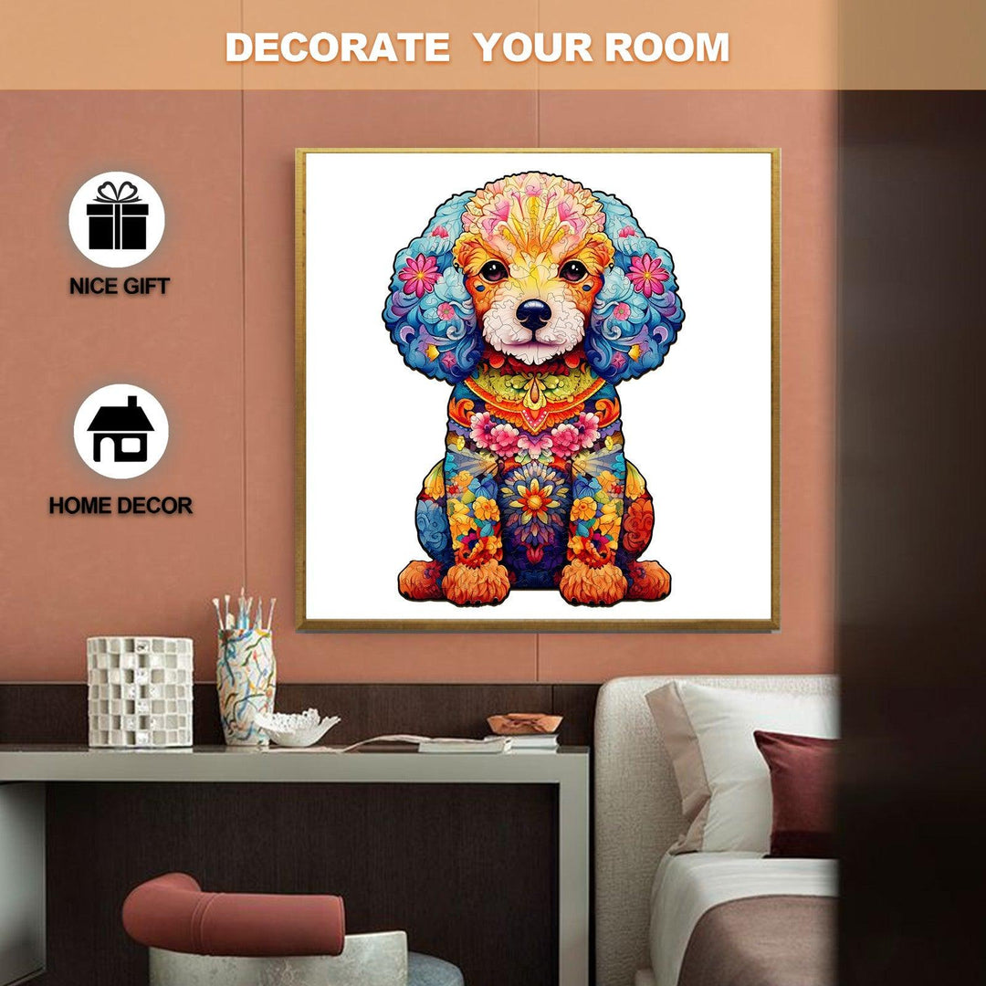 Colorful poodle artwork in home decor, perfect as a gift and to decorate your room.