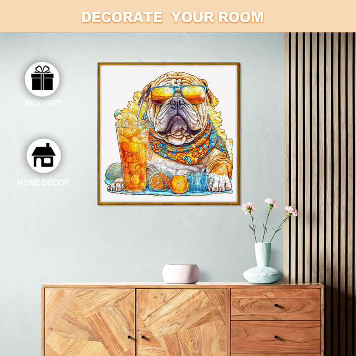 Colorful summer-themed bulldog art print for home decor and gifting, perfect for brightening your living space.