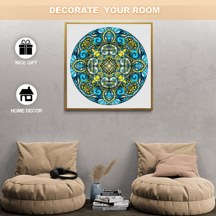 Decorative doodle art by Lori Anne McKague in a stylish living room setting with cozy seating.