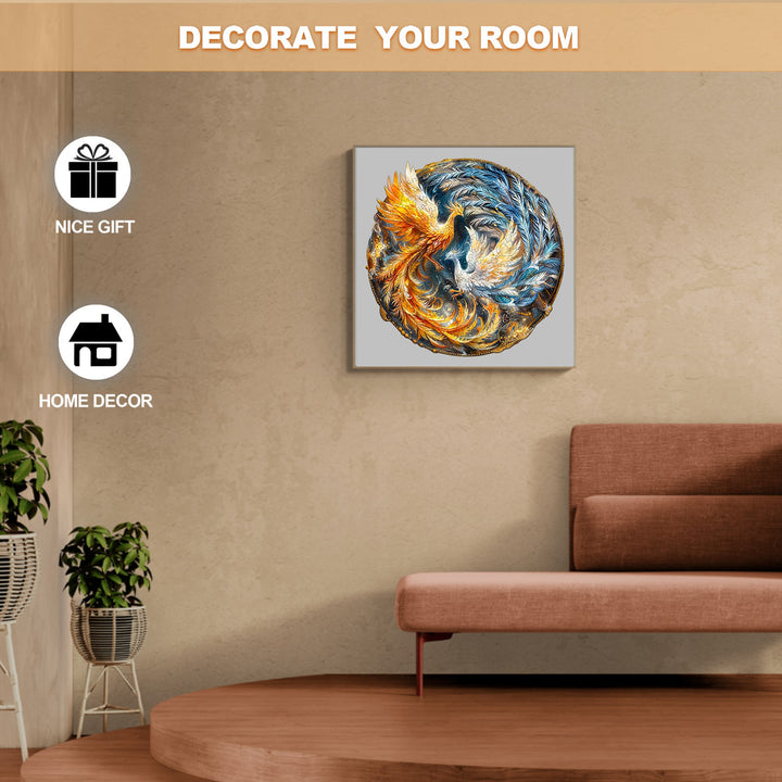 Yin Yang Phoenix-2 jigsaw puzzle as wall art, the perfect home decor gift for puzzle lovers.