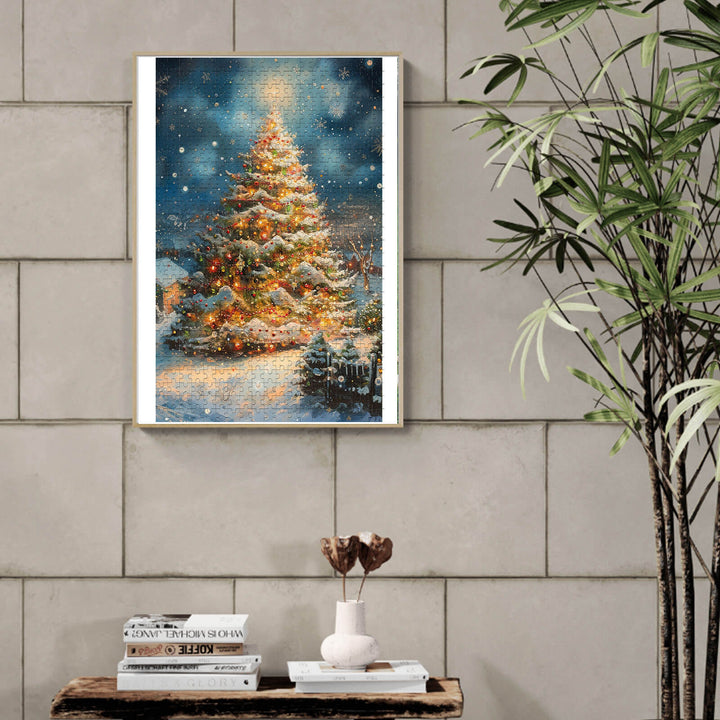 Christmas Tree 500/1000 piece puzzle displayed in a cozy living room setting, enhancing holiday decor.