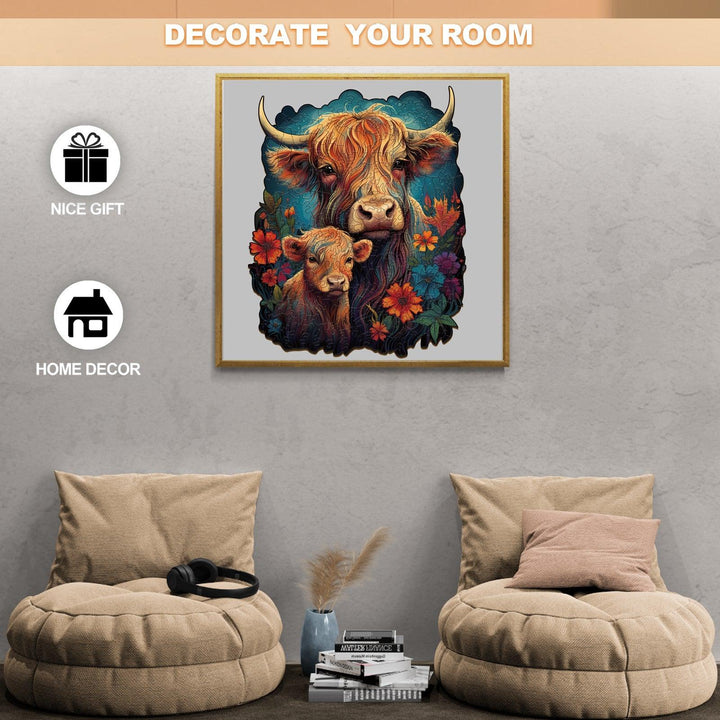 Highland Cattle Family 1 Wooden Jigsaw Puzzle