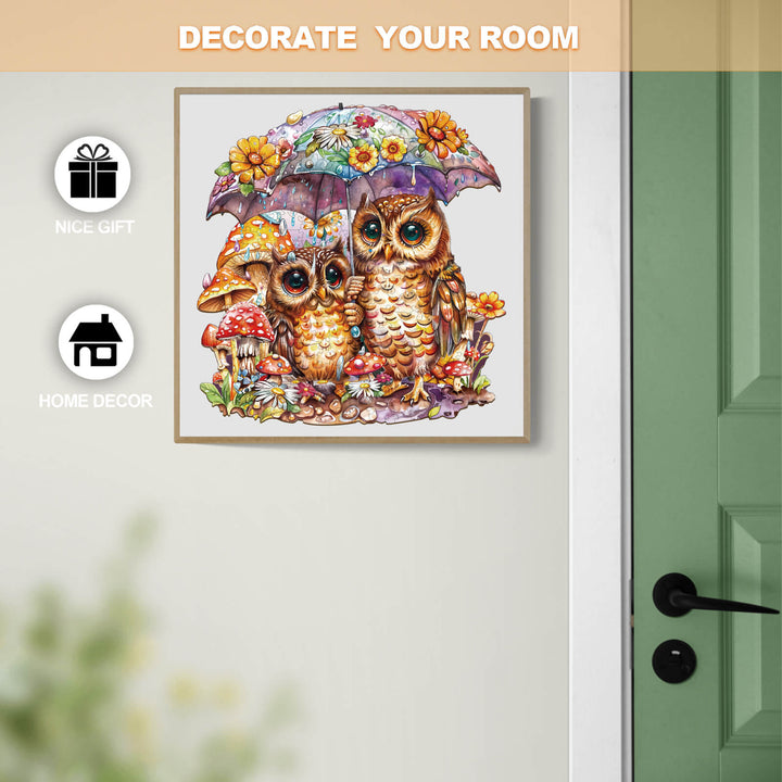Colorful Umbrella Owls jigsaw puzzle art for home decor and gifts, brightening your room with charm and creativity.