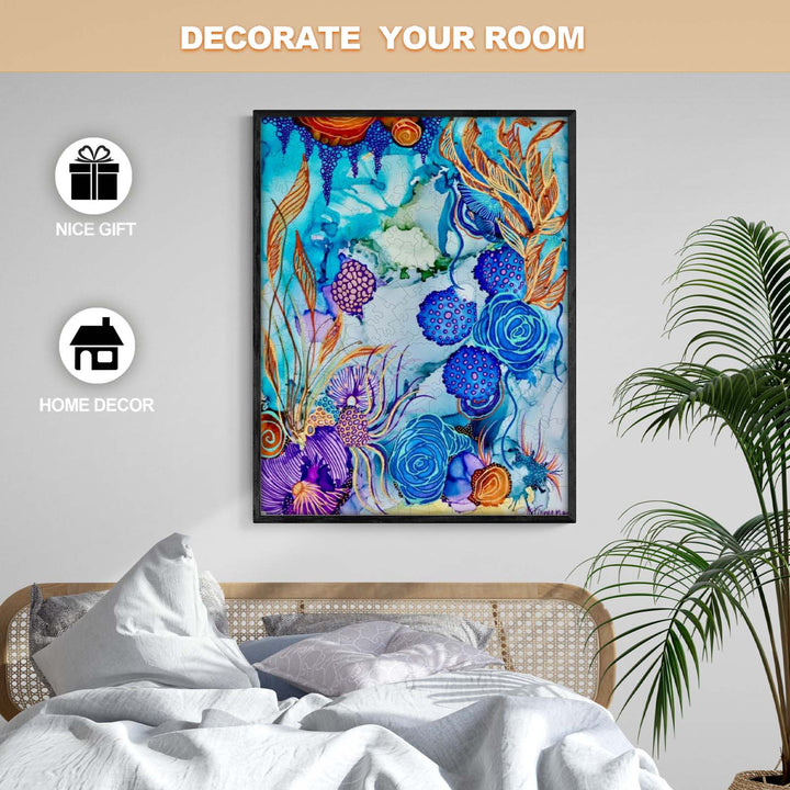Colorful abstract art "Atlantis" by Amy Tieman, perfect for home decor and a unique gift option.