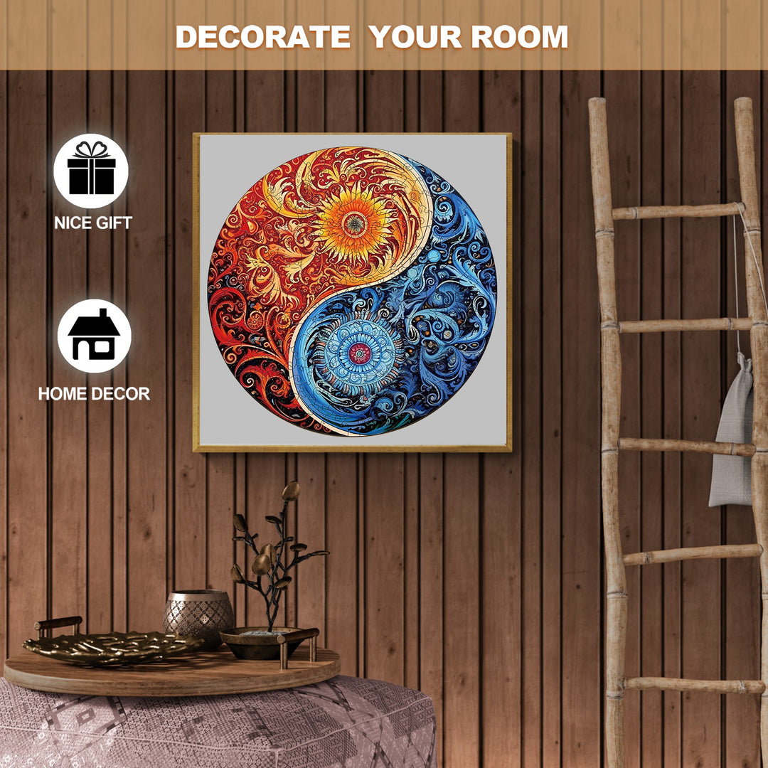 Yellow Blue Yin Yang Wooden Jigsaw Puzzle