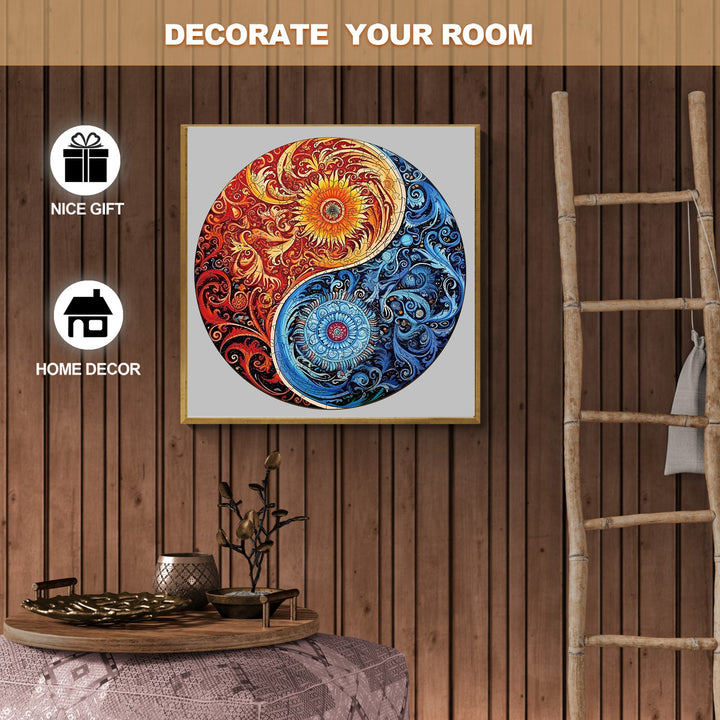 Yellow Blue Yin Yang Wooden Jigsaw Puzzle