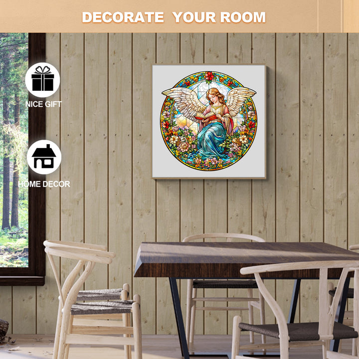 Angelic Garden wall art in cozy room decor, featuring an angel surrounded by flowers, perfect for home decoration.