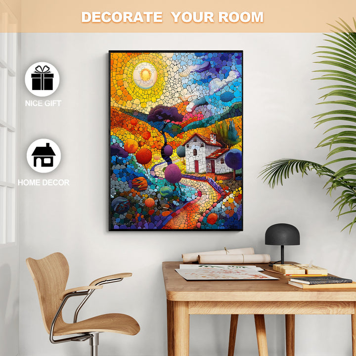 Colorful country house artwork by Pietro Gallo, perfect for home decor to inspire and beautify your space.