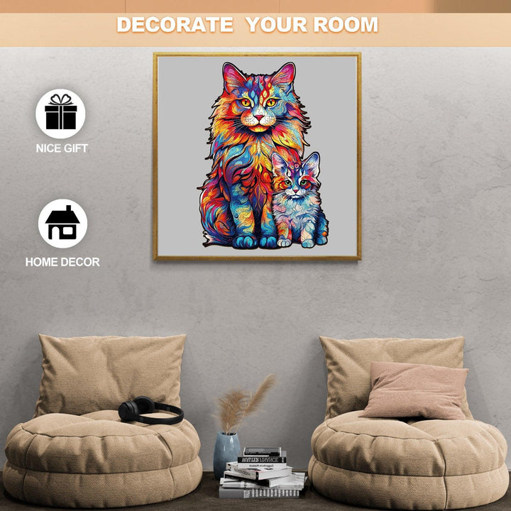 Maine Coon Family-2 Wooden Jigsaw Puzzle
