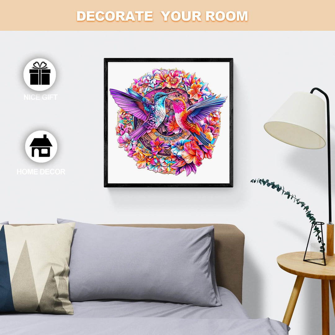 Flower Hummingbird wooden jigsaw puzzle in a colorful floral design, ideal for home decor and gifts.