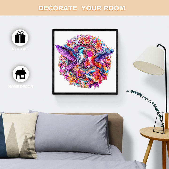 Flower Hummingbird wooden jigsaw puzzle in a colorful floral design, ideal for home decor and gifts.