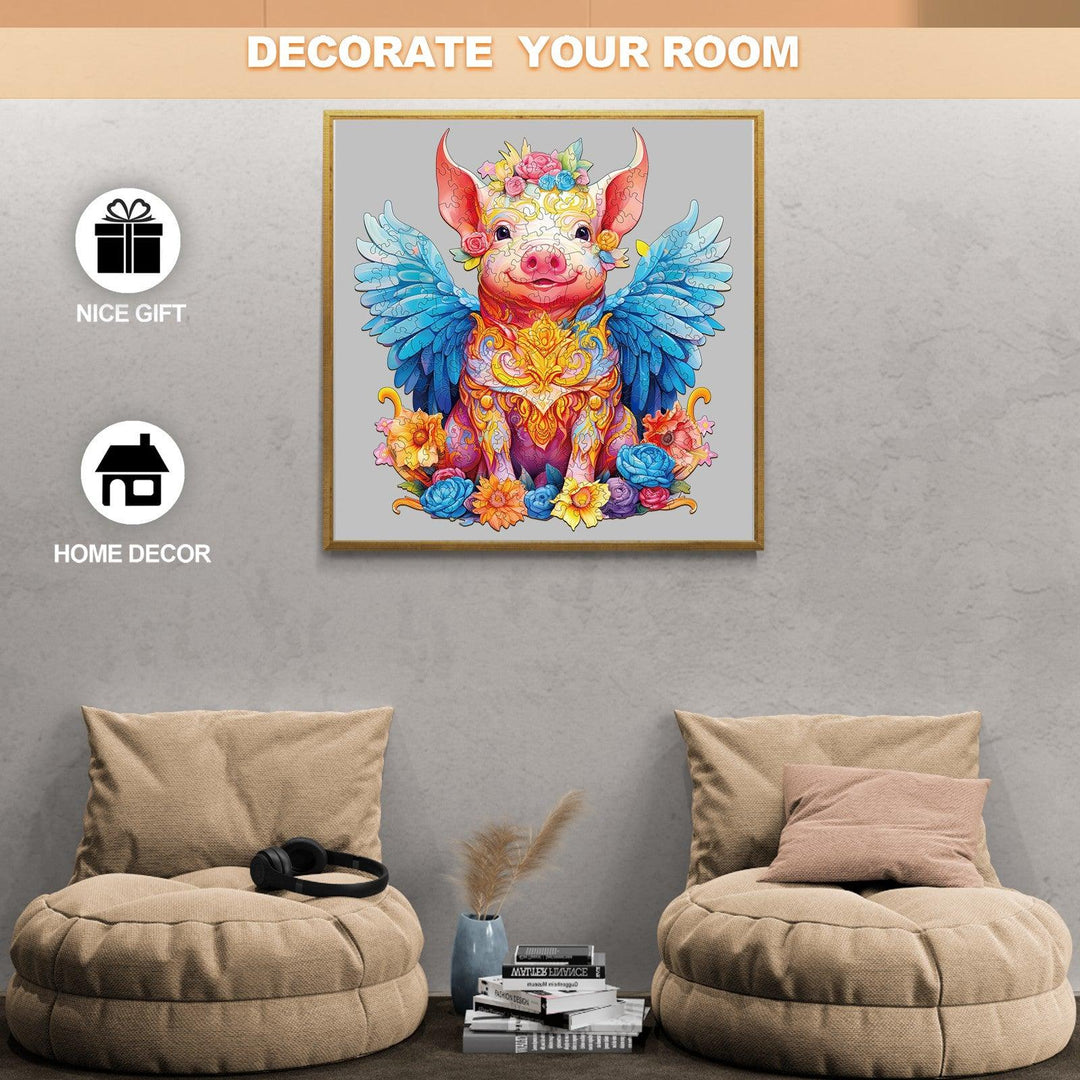 Angel Pig Wooden Jigsaw Puzzle