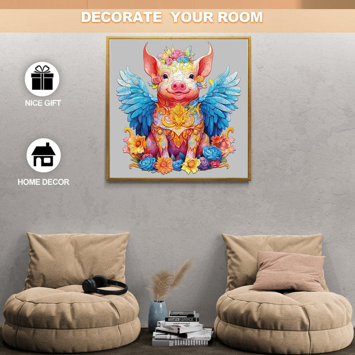 Angel Pig Wooden Jigsaw Puzzle