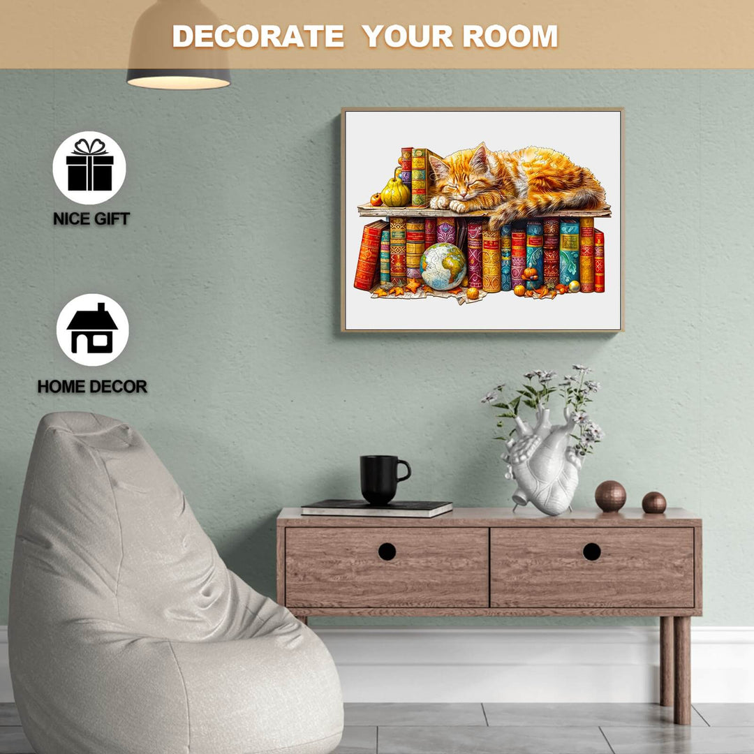 Dreamy Tabby Cat jigsaw puzzle displayed in a cozy home decor setting, enhancing room atmosphere with vibrant colors.