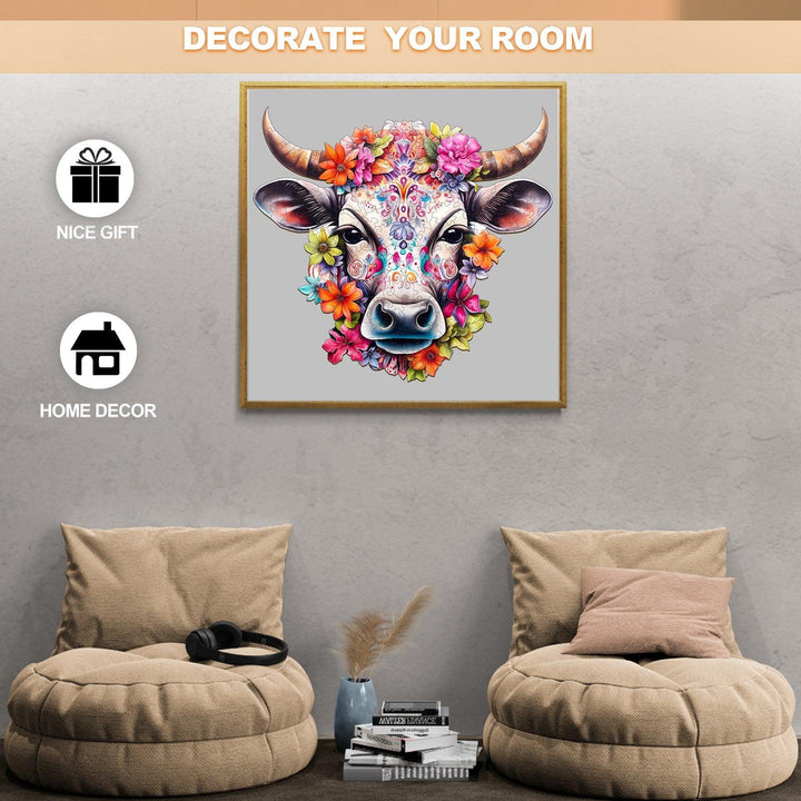 Flower and Cow Wooden Jigsaw Puzzle