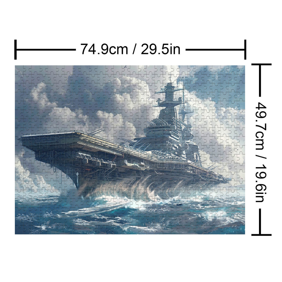 Aircraft Carrier jigsaw puzzle showcasing a majestic ship in turbulent waters, perfect for puzzle enthusiasts and brain training.