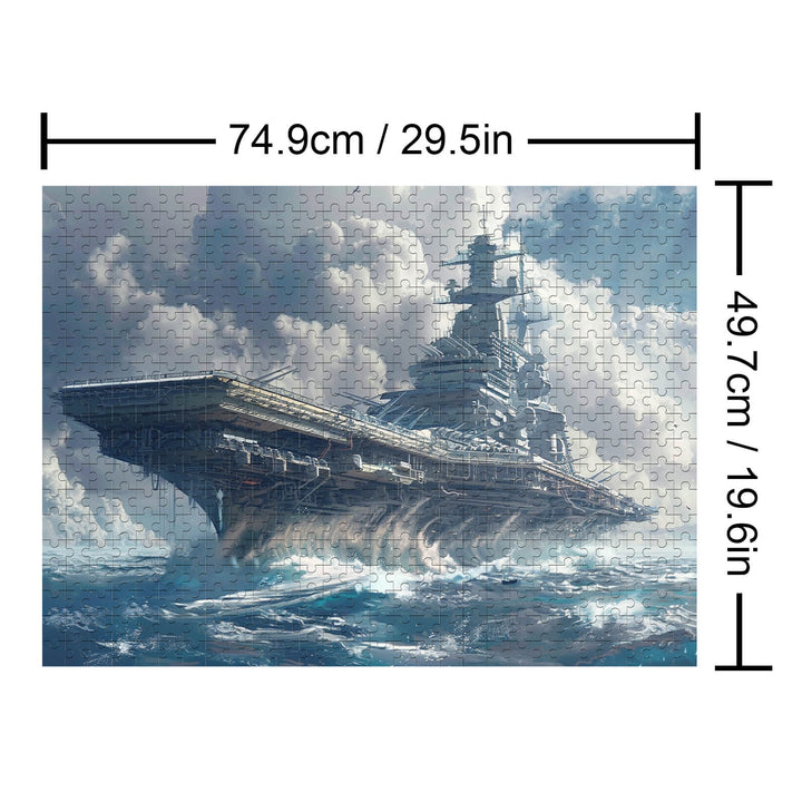 Aircraft Carrier jigsaw puzzle showcasing a majestic ship in turbulent waters, perfect for puzzle enthusiasts and brain training.