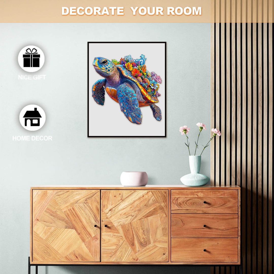 Colorful turtle wall art in a modern home decor setting, perfect for decoration and gifting.