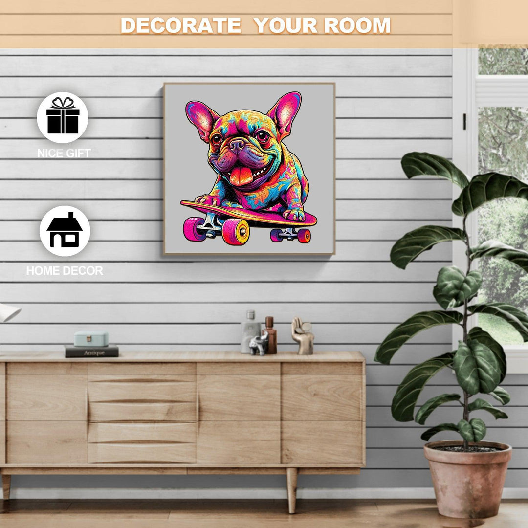Skate Frenchie Wooden Jigsaw Puzzle