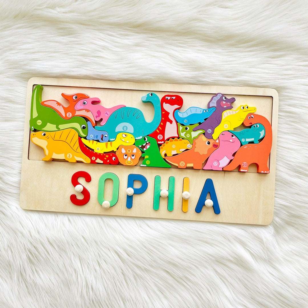 Personalized Baby Name Puzzle With Dinosaur-Woodbests