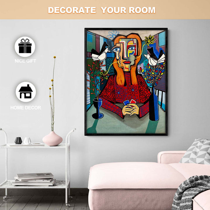 Colorful artwork by Dylan Gill featuring a woman amidst nature, perfect for home decor and creative inspiration.