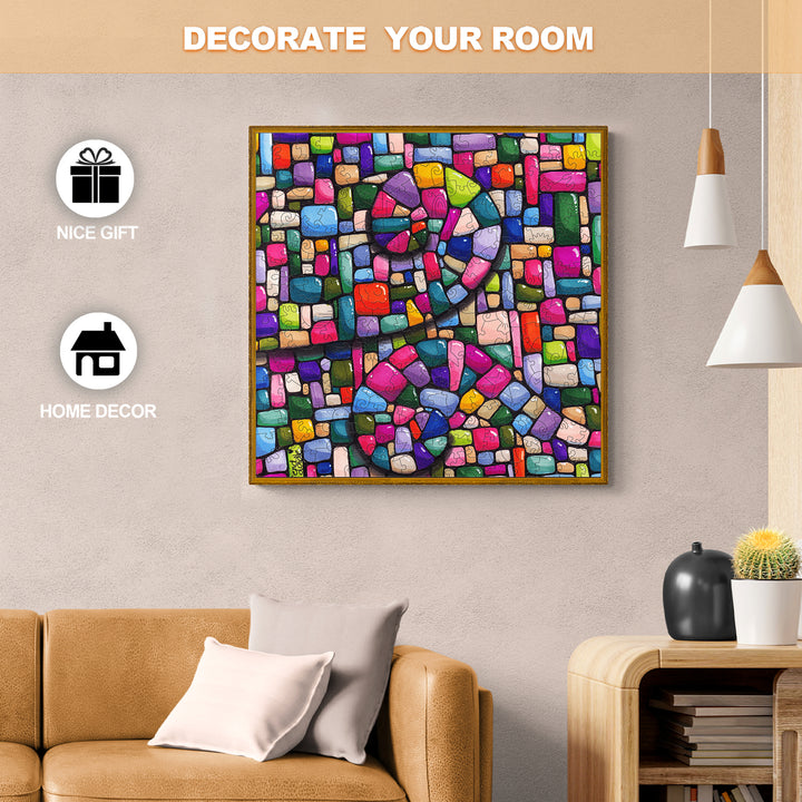 Colorful swirl wall art by Erin Desjardine, perfect for home decor and a unique gift option.