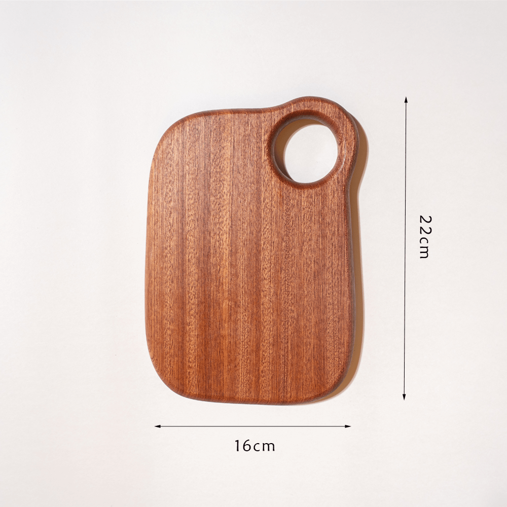 Ring-shaped mini walnut cutting board, 16cm x 22cm, BPA-free, eco-friendly and hygienic for baby food preparation.