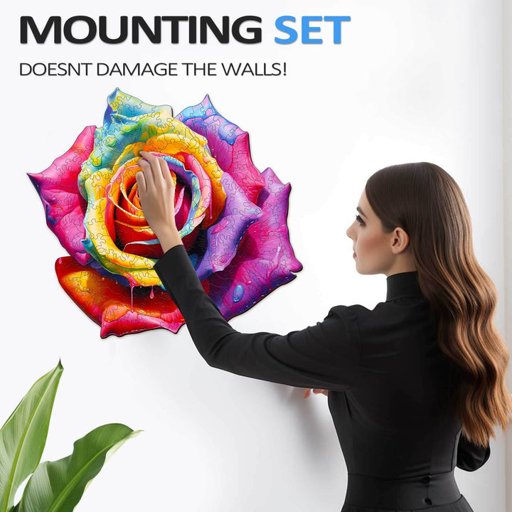 Colorful rose wall art with mounting set that doesn't damage walls, enhancing home decor with vibrant colors.