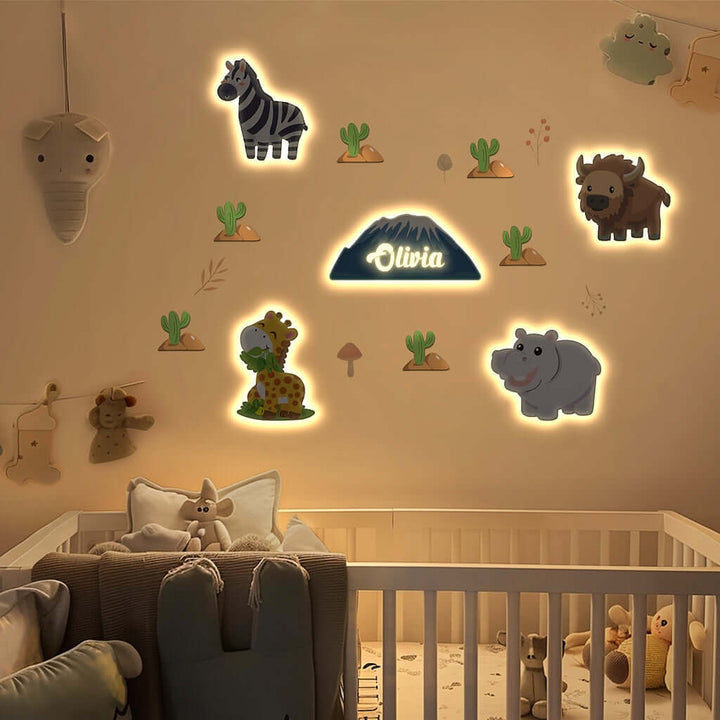 Ensemble de lampe murale en bois personnalisée pour chambre de bébé - Thème prairie