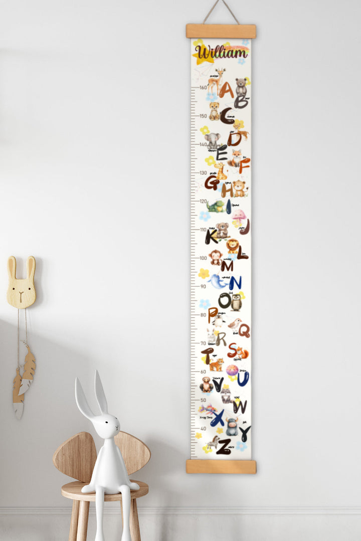 Règle de hauteur en toile suspendue alphabet animal personnalisée