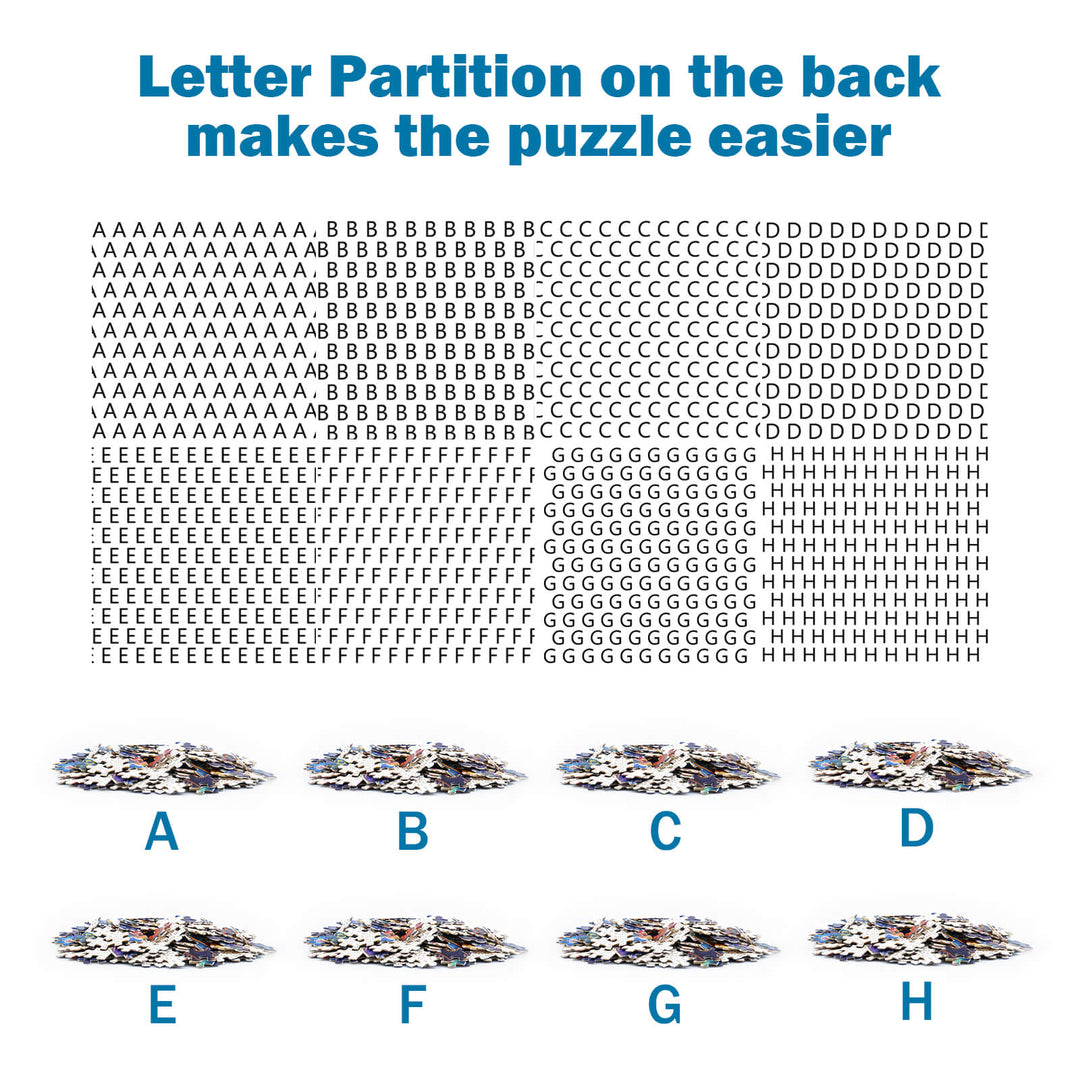 Puzzle backing with letter partition for easier assembly of the Aircraft Carrier jigsaw puzzle.