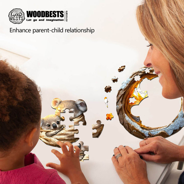 Mom and child enjoying the 3D From Mom's arms wooden jigsaw puzzle, enhancing their relationship.