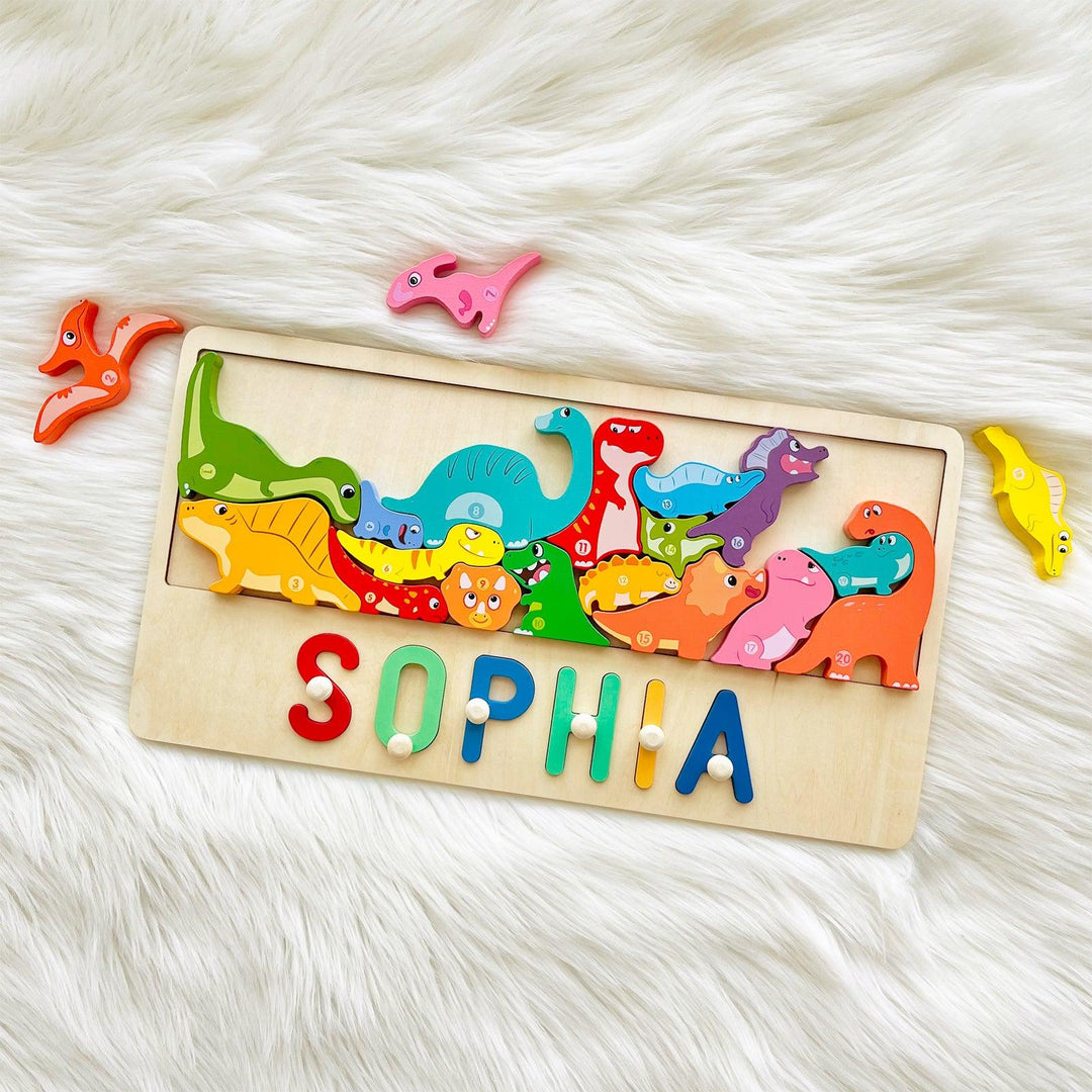Personalized Baby Name Puzzle With Dinosaur