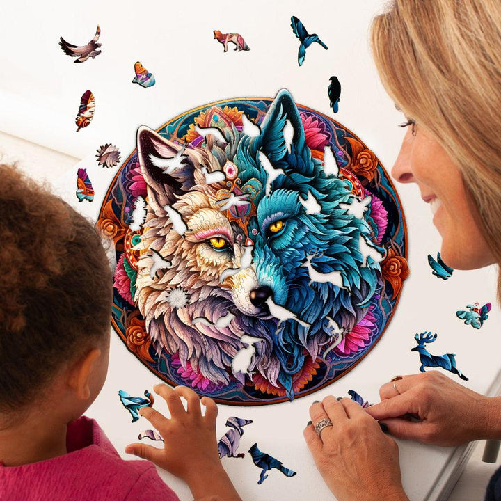 Mandala Yin Yang Wolf-1 Wooden Jigsaw Puzzle
