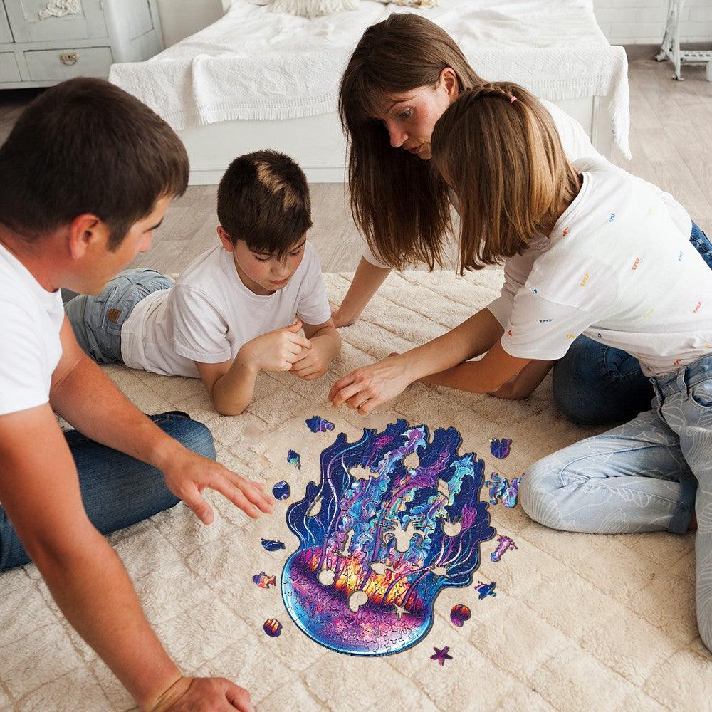 Watercolor Jellyfish Wooden Jigsaw Puzzle