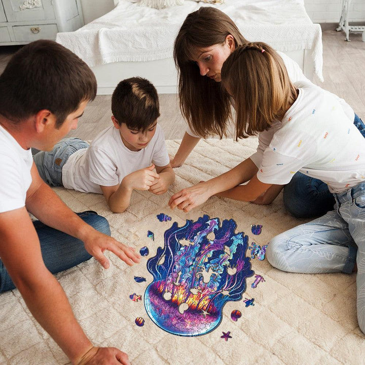 Watercolor Jellyfish Wooden Jigsaw Puzzle