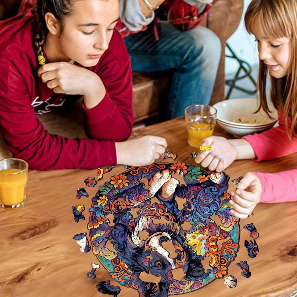 Mandala Border Collie Wooden Jigsaw Puzzle