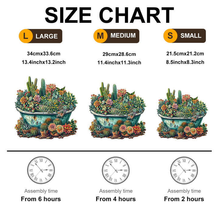 Size chart for SEEK AND FIND MANTISES puzzle showing large, medium, and small options with assembly times.