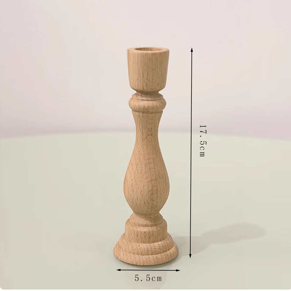 Nordic vintage wooden candle holder made of beech wood, featuring a simple retro design, perfect for home decor.