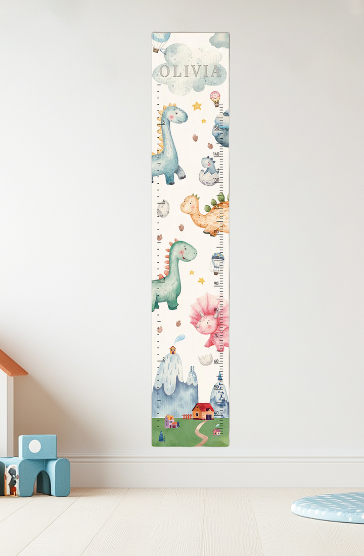 Personalisierte hölzerne Dinosaurier-Wachstumstabelle Höhenmesser