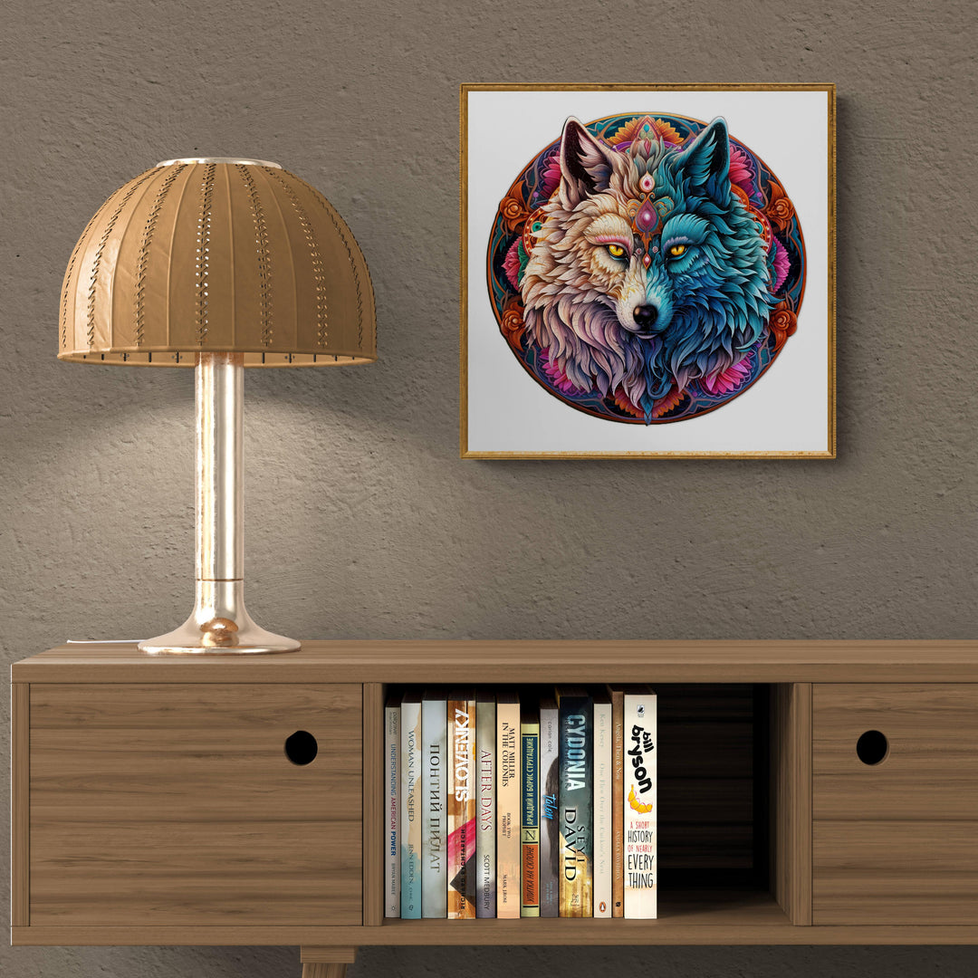 Mandala Yin Yang Wolf-1 Wooden Jigsaw Puzzle