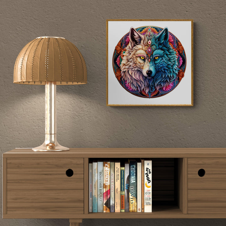 Mandala Yin Yang Wolf-1 Wooden Jigsaw Puzzle