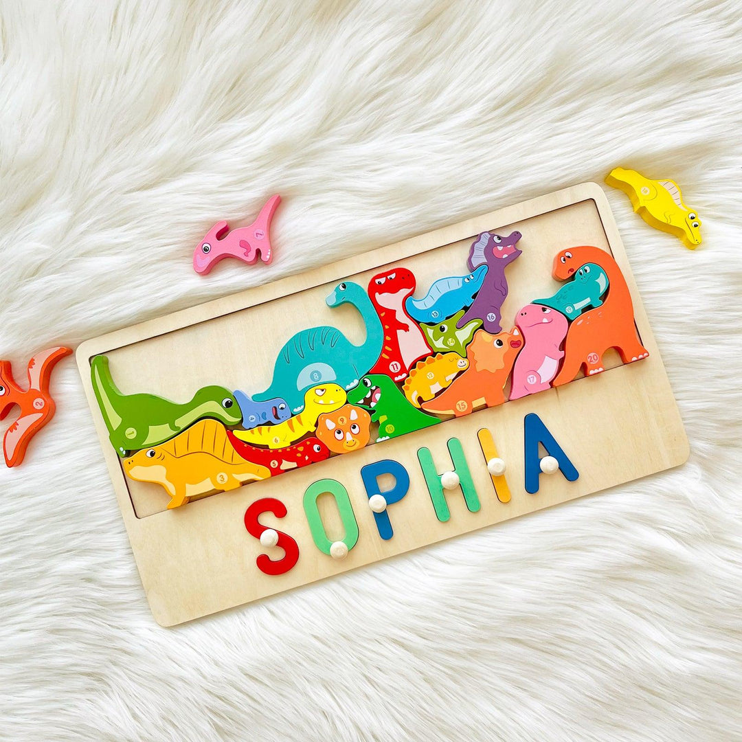 Personalized Baby Name Puzzle With Dinosaur-Woodbests