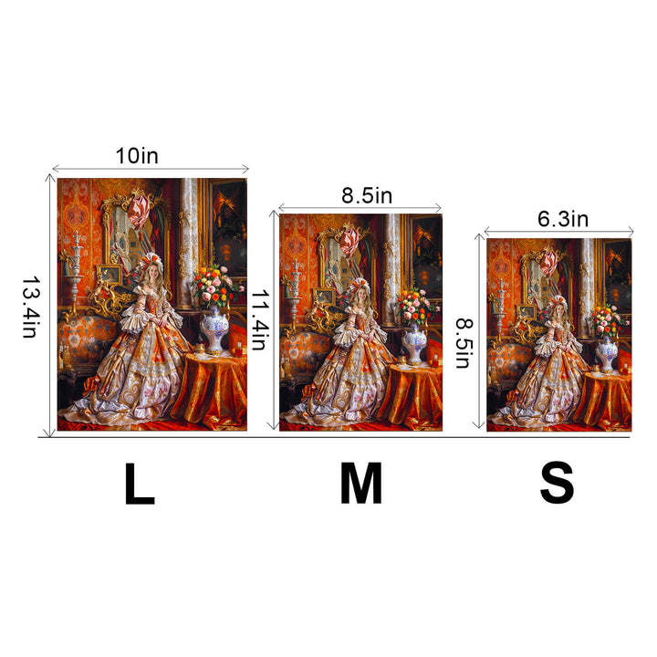 Three sizes of Palace Portrait custom photo puzzle: Large, Medium, and Small, showcasing a charming design.