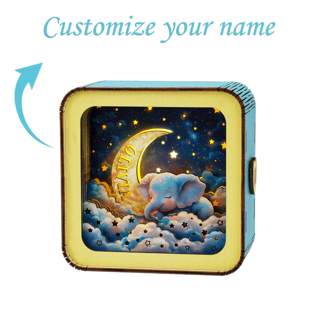 Personalized 3D wooden puzzle night light featuring an elephant and moon design, perfect for home decor.