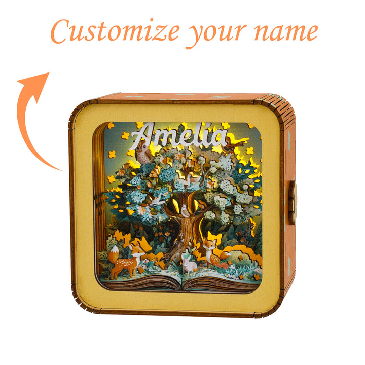 Personalized 3D wooden night light featuring tree design and customizable name 'Amelia', perfect for home decor.