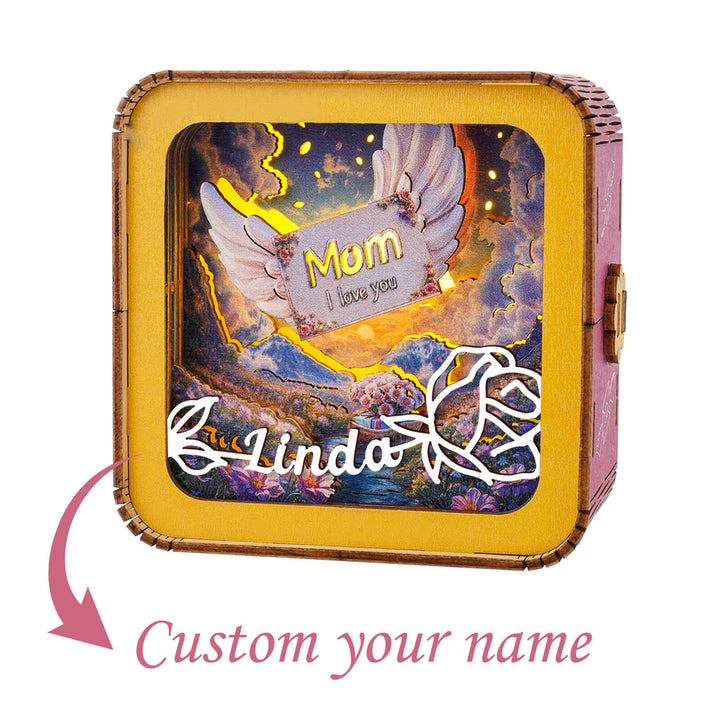 Personalized 3D wooden night light featuring a heartfelt message for Mom and a custom name option.