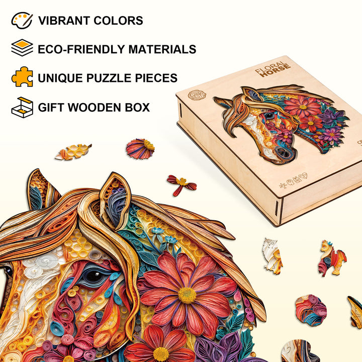 Floral Horse Wooden Jigsaw Puzzle