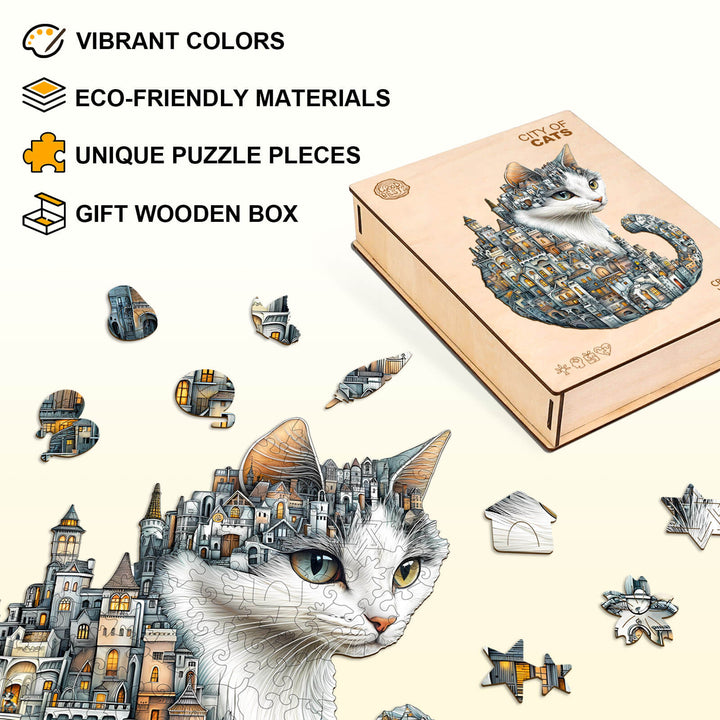 City of Cats Wooden Jigsaw Puzzle