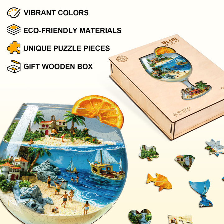 Blue Holiday Wooden Jigsaw Puzzle